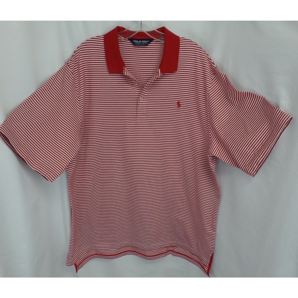 POLO GOLF RALPH LAUREN" RED & WHITE STRIPED POLO TANK MENS SIZE: XL